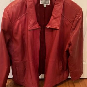 Red Zip Front Leather Jacket
